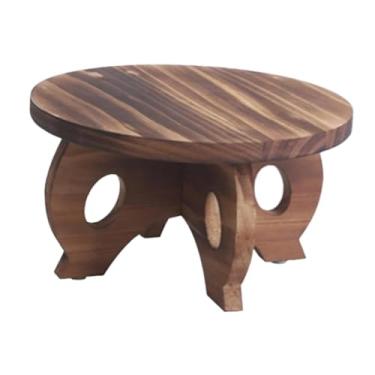 Imagem de Bothyi Suporte redondo de madeira para plantas, suporte para vaso de flores, mesa de jardim, plantador, rack para vasos de plantas, sala de jantar, Marrom