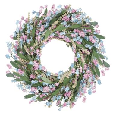 Imagem de Lokeisna Guirlanda de papel de primavera: guirlanda de papel de 61 cm, guirlanda de primavera azul e rosa com flor de papel e tecido, folhas de EVA, espigão de flor, guirlanda para todas as estações