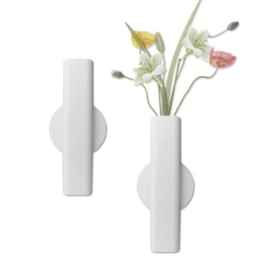 Imagem de Joyangy Tubo de flores montado na parede, vaso de metal de 18 cm para flores, suporte floral adesivo para pendurar na parede, design minimalista de tubo aberto para casa, escritório, sala de estar,