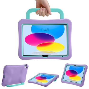 Imagem de LeiJue Capa infantil para iPad (A16) 11ª/10ª geração 2025/2022, leve, resistente, à prova de choque/à prova de quedas com alça/suporte, capa adequada para crianças para iPad 11/10 (roxa)
