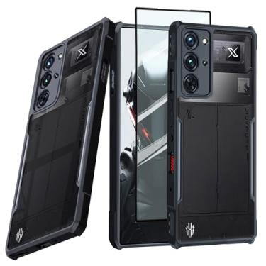 Imagem de Guizzcg Capa para ZTE Nubia Red Magic 10 Pro/10 Pro+/10S Pro/10S Pro+ capa ultrafina de TPU macio + airbags de grau militar traseiro acrílico proteção contra quedas [1 filme temperado], filme preto