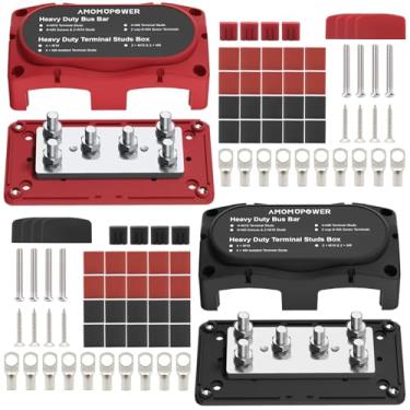 Imagem de AMOMD Caixa de barramento 450A 12-48v 6 x M8 (5/40.6 cm) pinos bloco de distribuição de energia de cobre niquelado bloco de junção de bateria barra de barramento com kit de acessórios para sistemas