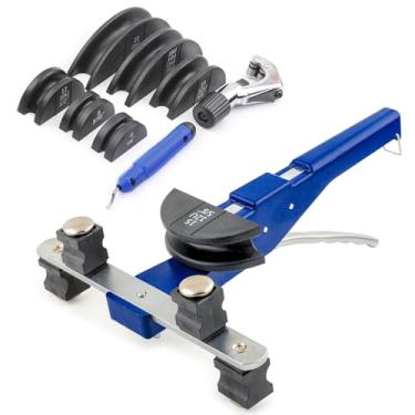 Imagem de Wisscool Kit de dobrador de tubos 1/10.2 cm-7/20.3 cm Ratchet Copper Pipe Bender Tool Set HVAC 90° Bend com 7 matrizes para geladeira ar condicionado