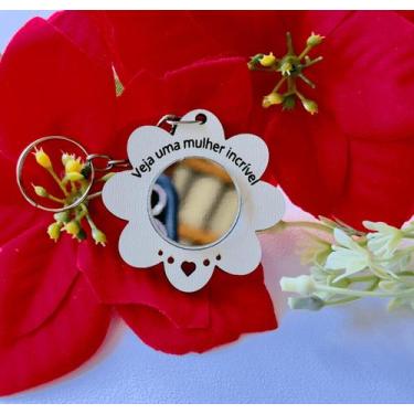 Imagem de Chaveiro Flor com Espelho 65 unidades MDF BC, decoração, mãe, dia das 