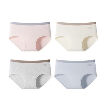 Imagem de RYZGOJV Calcinha feminina 95% algodão biquíni, calcinha hipster elástica feminina, cintura média, pacote com 4-multicolorido G04