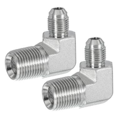 Imagem de PATIKIL Adaptador de tubo de 90 graus, 2 peças 9/40.6 cm macho 37° Flare JIC x 1/5.1 cm BSPT conector macho encaixe de cotovelo de aço carbono para ar fluido hidráulico combustível água óleo, prata