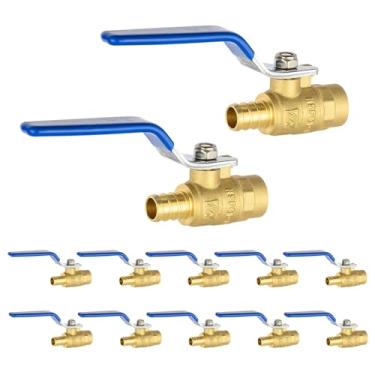Imagem de (Pacote com 10) EFIELD 1/2 polegada Crimp Pex X 1/2 polegada Válvula de esfera de desligamento de porta completa de latão para aplicação em encanamento, ASTM F1807, alavanca azul, certificado cUPC