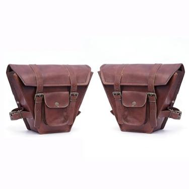 Imagem de VISHWA CUERO ART Bolsa lateral para selim de motocicleta, couro legítimo, 1 par (marrom)
