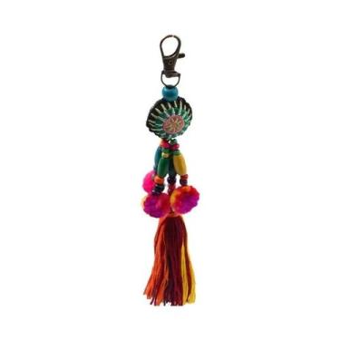 Imagem de Chaveiro Boho com Contas de Madeira e Amuletos Florais, E018 Página 1 