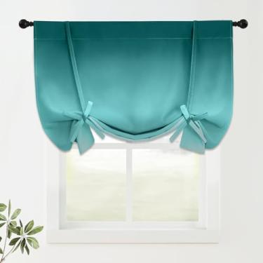 Imagem de COSVIYA Cortinas 100% blecaute ombré azul-petróleo ajustáveis para cozinha, isolamento térmico, escurecimento de quarto, sanefa, bolso de varão, persiana romana para janela pequena, 122 cm C x 107 cm