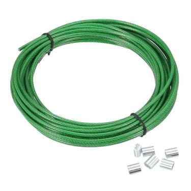 Imagem de PATIKIL Corda de arame de 1/20.3 cm, cabo de aço inoxidável 304 de 10 m revestido de vinil preto com 20 peças de mangas de crimpagem M3 para pendurar luzes de varal, fio de treliça, verde