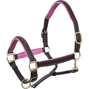 Imagem de Cabresto de cavalo de cavalo acolchoado com costura chique inglês (marrom - acolchoamento rosa, pônei)