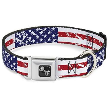 Imagem de Buckle-Down Fivela de cinto de segurança para cães bandeiras dos Estados Unidos close-up envelhecido, multicolorido, 3,8 cm de largura - serve para pescoço de 40,6 a 58,4 cm - médio" (DC-W32120-WM)