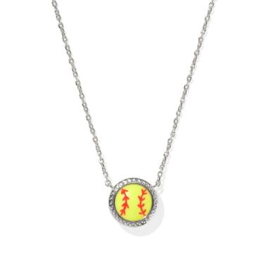 Imagem de Kendra Scott, Colar feminino com pingente curto de softball, magnésio verde-limão prateado, tamanho único, One Size, Latão, Sem Pedra Preciosa