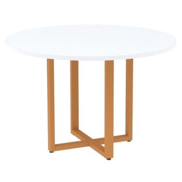 Imagem de Mesa De Reunião Redonda P25 Pandin 110 Cm (largura) Tampo Mdp Branco Pé Aço Tubular Laranja