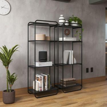 Imagem de Estante Estilo Industrial Com Prateleiras Em Madeira Criare Preto