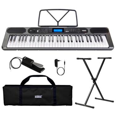 Imagem de Kit Teclado Musical Kobe Kb-400 5/8 61 Teclas Com Sensibilidade Conexão Midi Usb Entrada P/Pedal Sustain 500 Timbres - Completo