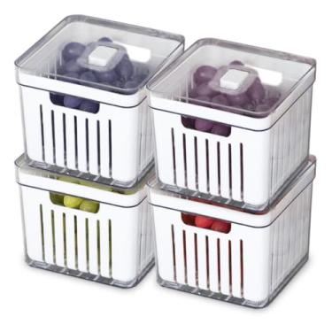 Imagem de Organizador de Geladeira Armario Cozinha 2,8L Acrilico Para Frutas Legumes e Vegetais (Kit 4, Cesta)