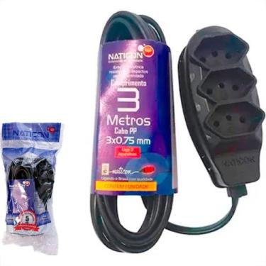 Imagem de Extensao Naticon Pp 2 Polos + Terra 0,75Mm Preta - 3M