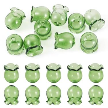 Imagem de FASHEWELRY 12 peças de contas de vidro de flor trompete 12 mm contas de água-viva floral de cristal transparente para pendurar brinco de gota, joias para fazer artesanato sinos de vento (verde)