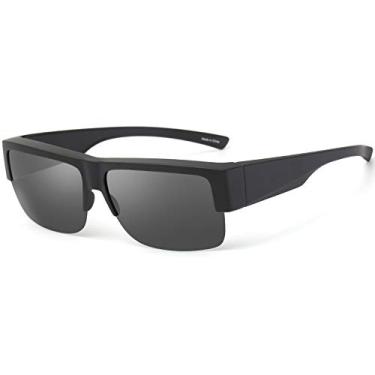 Imagem de CAXMAN Óculos de sol Fit Over Glasses para homens e mulheres, lentes polarizadas 100% de proteção UV, Armação preta fosco/lente preta mais escura do que normal | Tamanho médio | Altura da armação: 46