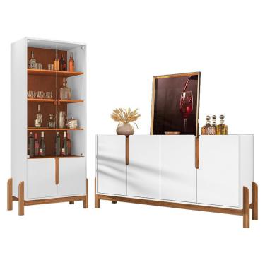 Imagem de Sala de Jantar Lizz com Cristaleira e Buffet Aparador 4 Portas - Casa D Branco/Cedro