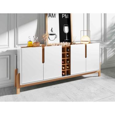 Imagem de Aparador Buffet Sala 190cm Liz 4 Portas Com Adega com Pés de Madeira Branco com Cedro - Rede Móveis