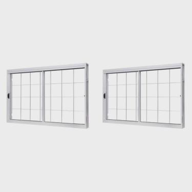 Imagem de Kit com 2 Janelas de Aço de Correr Lateral 100x120cm 2 Folhas com Grade Quadruculada Vidro Liso