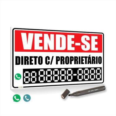 Imagem de Placa Vende se Direto C/ Proprietário Caneta Casa 60x40cm - Placa fort