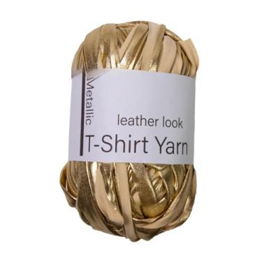 Imagem de Tachiuwa Fio de camiseta metálica, fios de tricô de tecido de 40m suaves para almofada, crochê, chaveiros de bricolage, Ouro