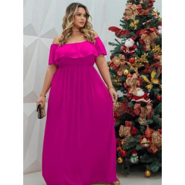 Imagem de Vestido Terracota Longo Plus Size Fenda Lateral Ombro a Ombro Madrinha