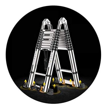Imagem de Escada telescópica de alumínio multiuso resistente - Escada dobrável telescópica portátil com barras de suporte de dobradiças