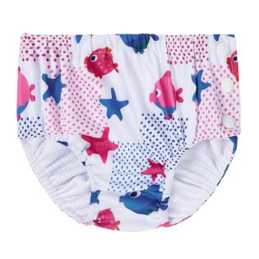Imagem de Durio Fraldas de natação reutilizáveis laváveis para bebês recém-nascidos, FPS 50+, fraldas aquáticas para natação, praia, essenciais, peixe branco de 6 a 12 meses