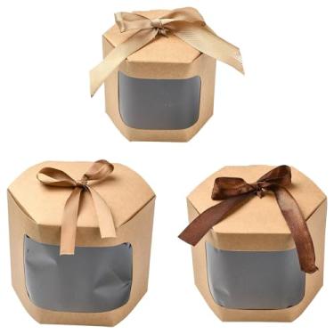 Imagem de Ipotkitt 15 peças, 3 estilos, hexágono, caixas de papelão, caixas de presente para joias com fita transparente para janela, caixa de presente de papel dobrável para festa faça-você-mesmo, suprimentos
