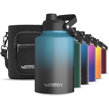 Imagem de WATERSY Garrafa de água de 1 galão isolada (fria por 48 horas), livre de BPA e à prova de vazamento, jarro de água de aço inoxidável de 3,628 g, grande térmico, garrafa de água grande com alça para