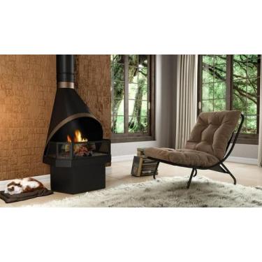 Imagem de Lareira Suíça Aberta Metávila 694T Preto com Detalhe Dourada - METAVIL