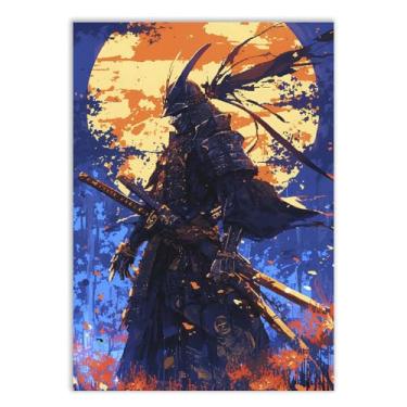 Imagem de Placa Decorativa Anime Samurai 2 Espadas Ilustração 8 Bits Quarto Sala Decoração Poster