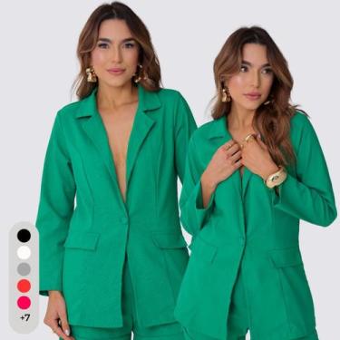 Imagem de Blazer Feminino Alfaiataria em Linho - IV STORE, Azul marinho, GG(46-4