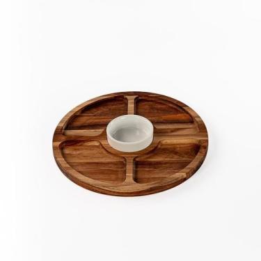 Imagem de Petisqueira Redonda Queijos Madeira 5 divisões com Pote Molheira - Sto