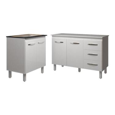 Imagem de Balcão Para Cooktop 5 Bocas Fran Branco E Armário Bruna 118 Cm Cozinha