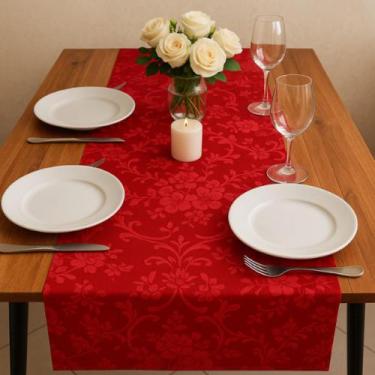 Imagem de Caminho Trilho De Mesa 1.60 X 0.45 Jacquard Vermelho - KONFEKT