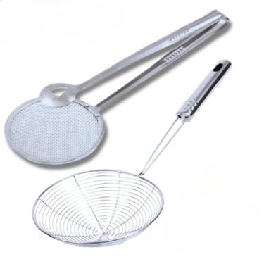 Imagem de Kit 2 Pçs Escumadeira Inox Tradicional + Pegador de Fritura 2 em 1 Segurança e Praticidade