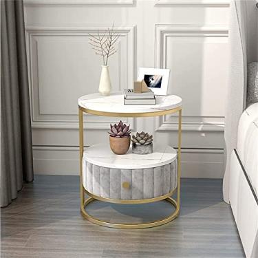 Imagem de Mesa de cabeceira inteligente, armário de cabeceira com gavetas do norte da Europa com 1 mesa lateral redonda de sofá de mesa de cabeceira simples e moderna, unidade de armazenamento pequena leve