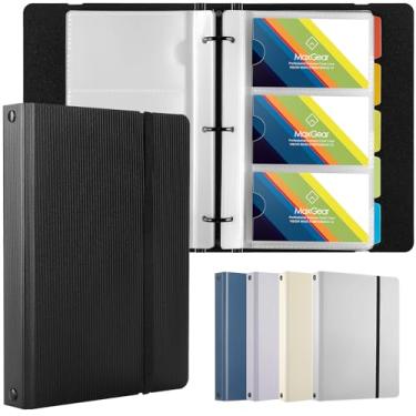 Imagem de MaxGear Suporte para cartao de visita, livro organizador de cartoes de visita portatil para homens e mulheres, organizador de cartoes de credito porta-cartoes de nome fichario, armazenamento de manga de arquivo, capacidade: 180 cartoes, preto