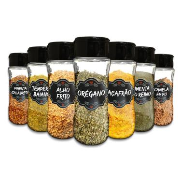 Imagem de Pote Tempero Kit 16 Potes+24 Etiquetas Adesivas T130 Preta