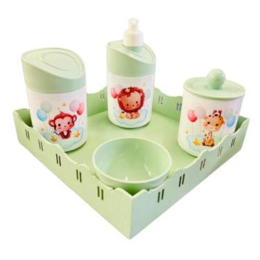 Imagem de Kit Higiene Baby Safari Menino e Menina c/bandeja em MDF - Dóia Kids, 