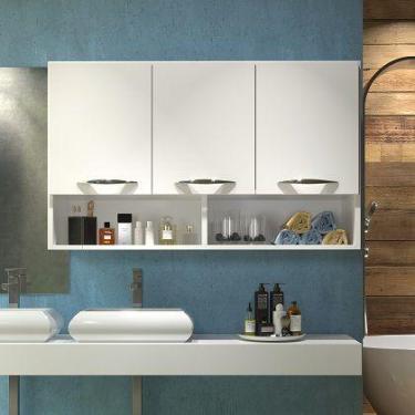 Imagem de Balcão Modulado Aéreo Branco Suspenso Na Parede Para Cozinha 3 Portas 