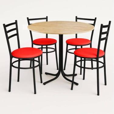 Imagem de Mesa de Jantar Redonda 80cm Pinus Com 4 Cadeiras Estofada Preta - Lama
