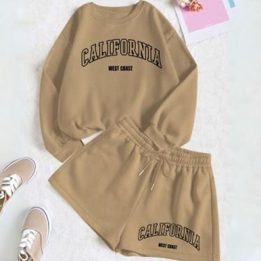 Imagem de Kit Com 2 Peças Moletom GOLA CARECA E Short Feminino Moletinho Estamp 