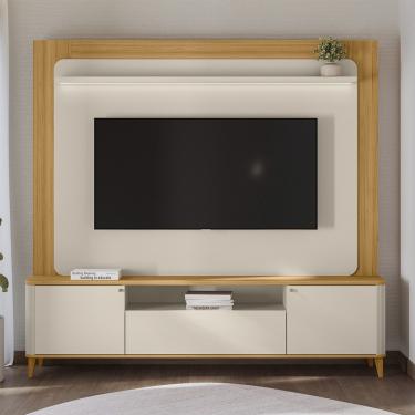 Imagem de Estante Home para TV até 70 Polegadas com LED 3 Portas com Pés Munique Linea Brasil - Tauri/ Off White Fosco